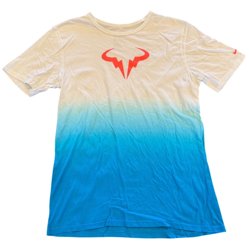 Nike Rafael Nadal Rafa Bull Ombre Tennis T-Shirt White Blue 658163-100 Mens M